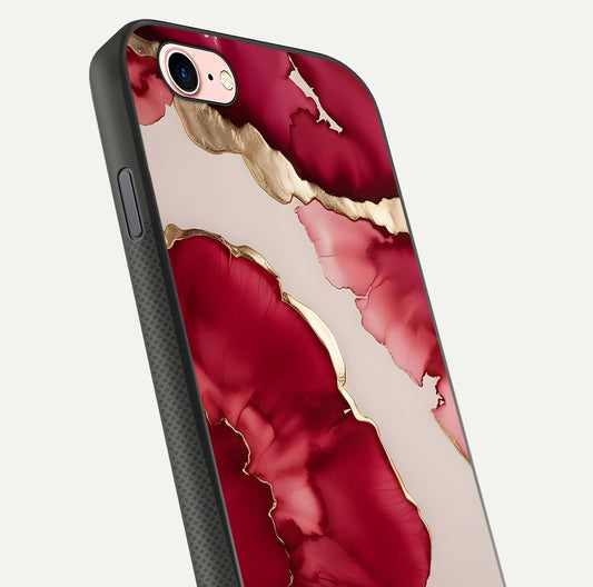 Pink & White Marble Glass Case for iPhone 6 Plus close-up angled shot highlighting texture and reflection shine