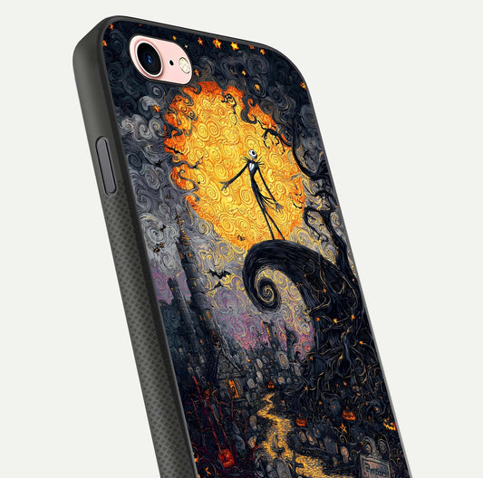 Pumpkin Moon Night Glass Case for iPhone 6 Plus close-up angled shot showing moon reflection and Halloween glow