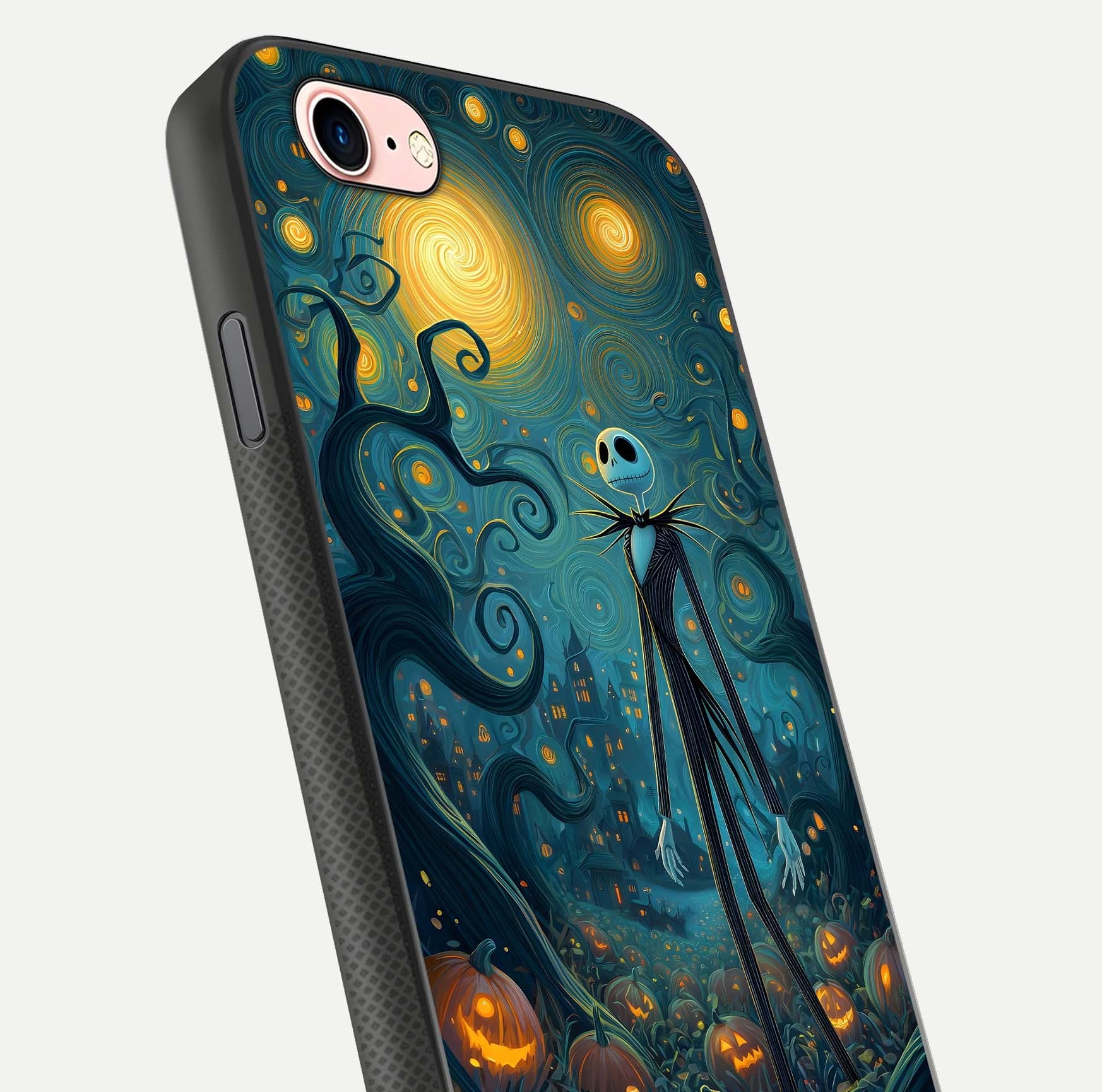 Pumpkin Moonlight Tale Glass Case for iPhone 6 Plus close-up angled shot highlighting reflection and vibrant glow