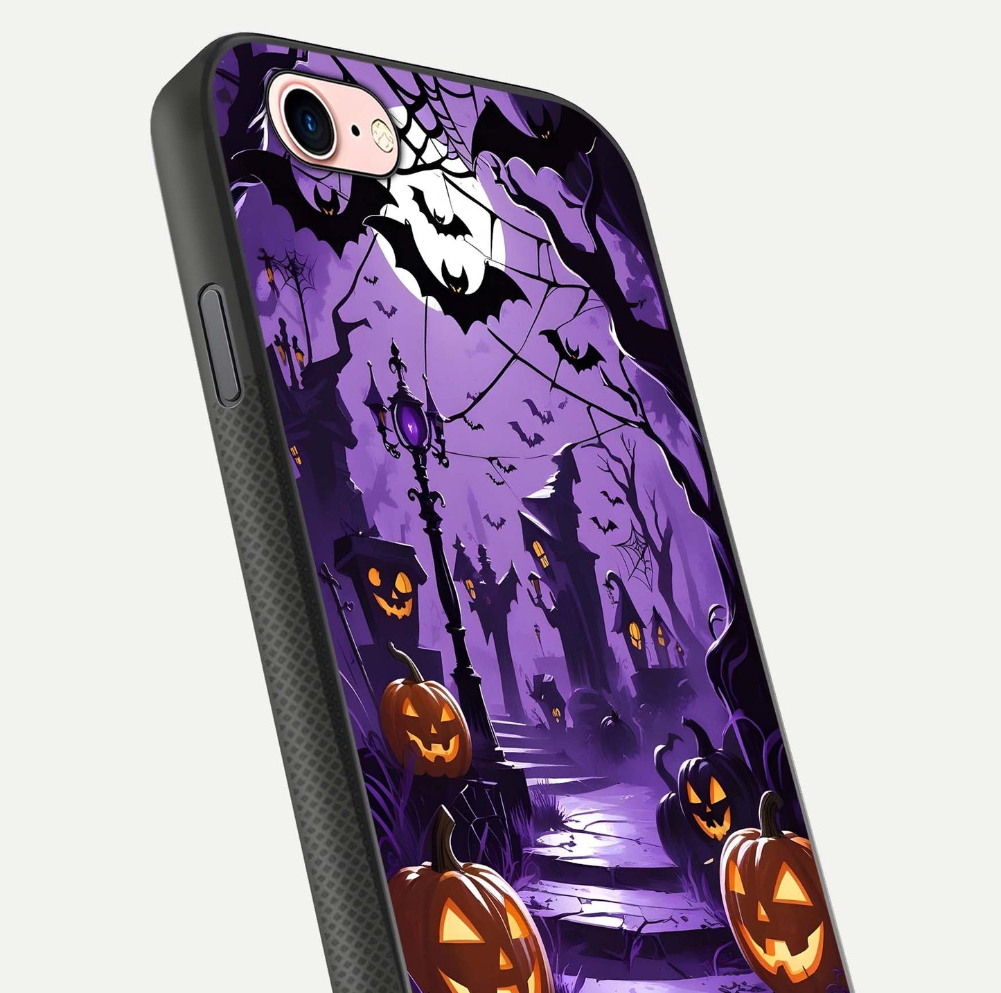 Pumpkin Patch Halloween Glass Case for iPhone 6 Plus close-up angled shot highlighting pumpkin texture and shine