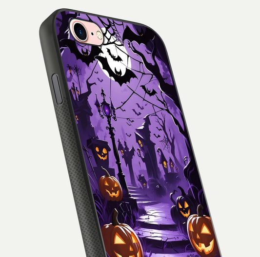 Pumpkin Patch Halloween Glass Case for iPhone 6 Plus close-up angled shot highlighting pumpkin texture and shine