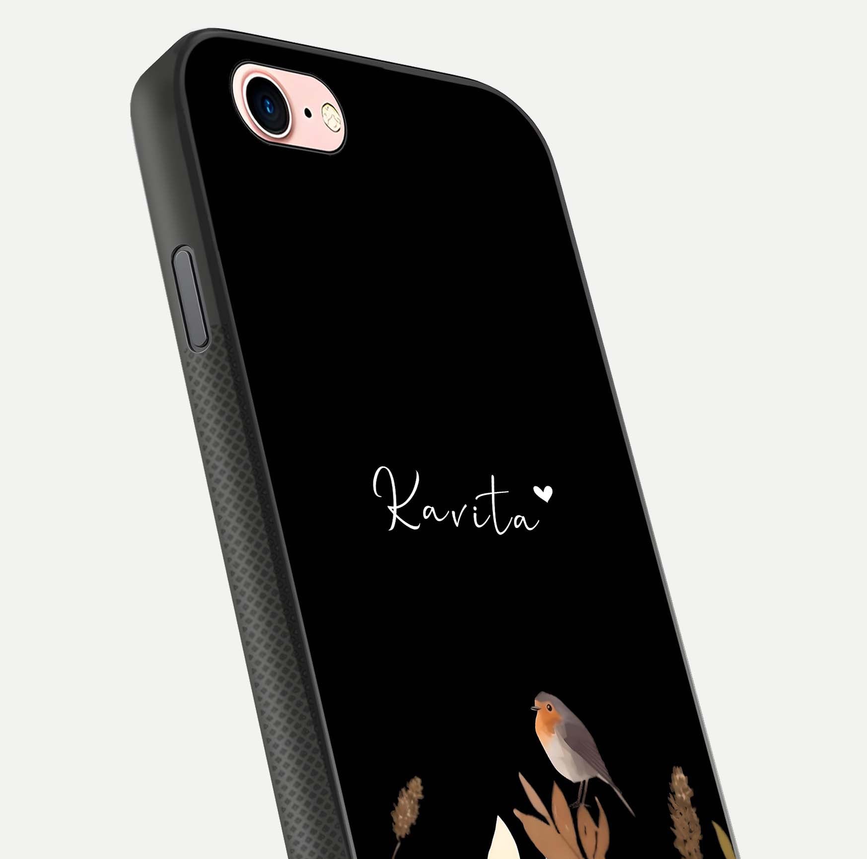 Quiet Garden Tune Custom Name Glass Case for iPhone 6 Plus close-up angled shot showing soft tones and gloss reflection