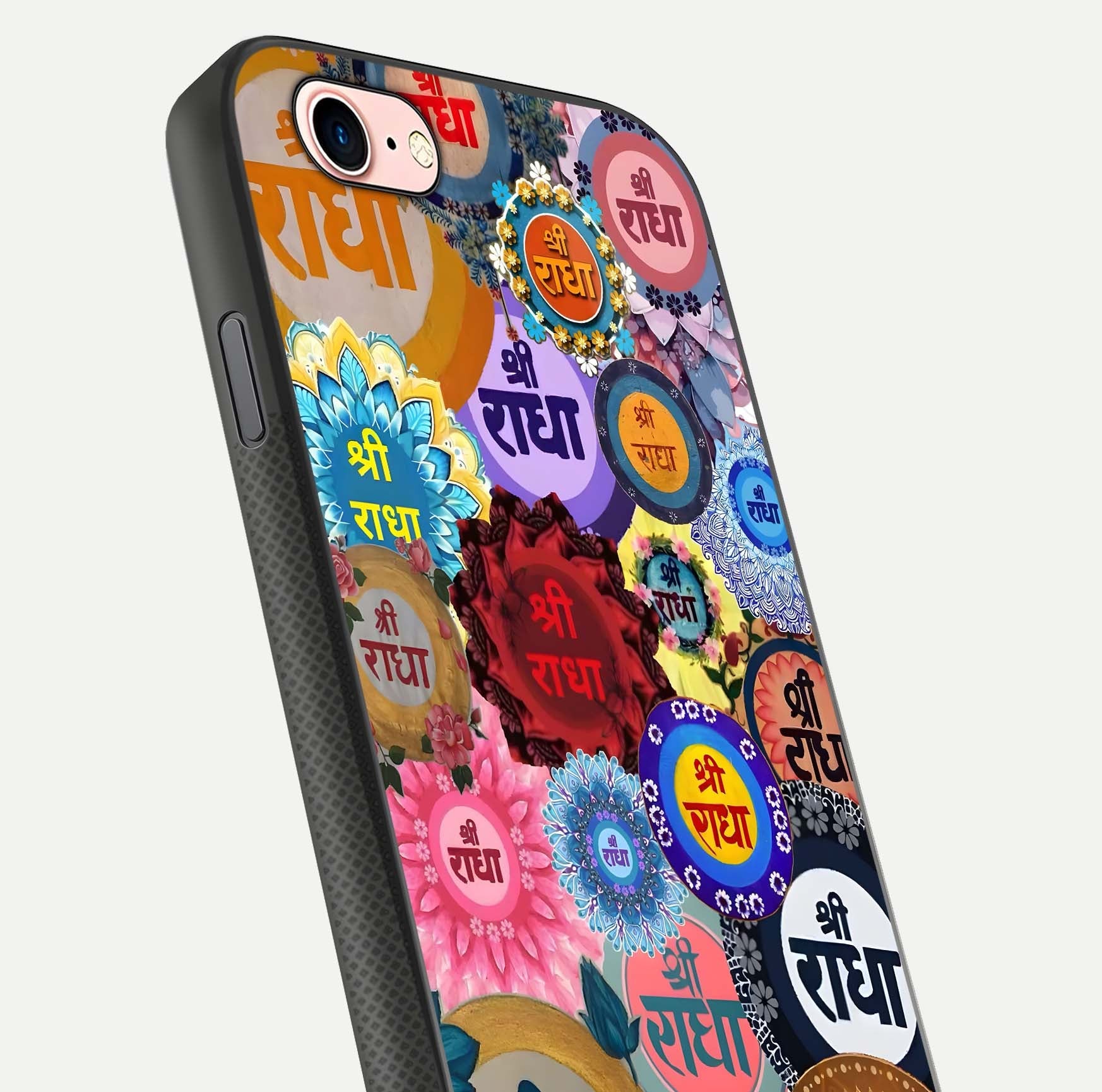Radha Divine Bloom Glass Case for iPhone 6 Plus close-up angled shot highlighting divine detailing and shine