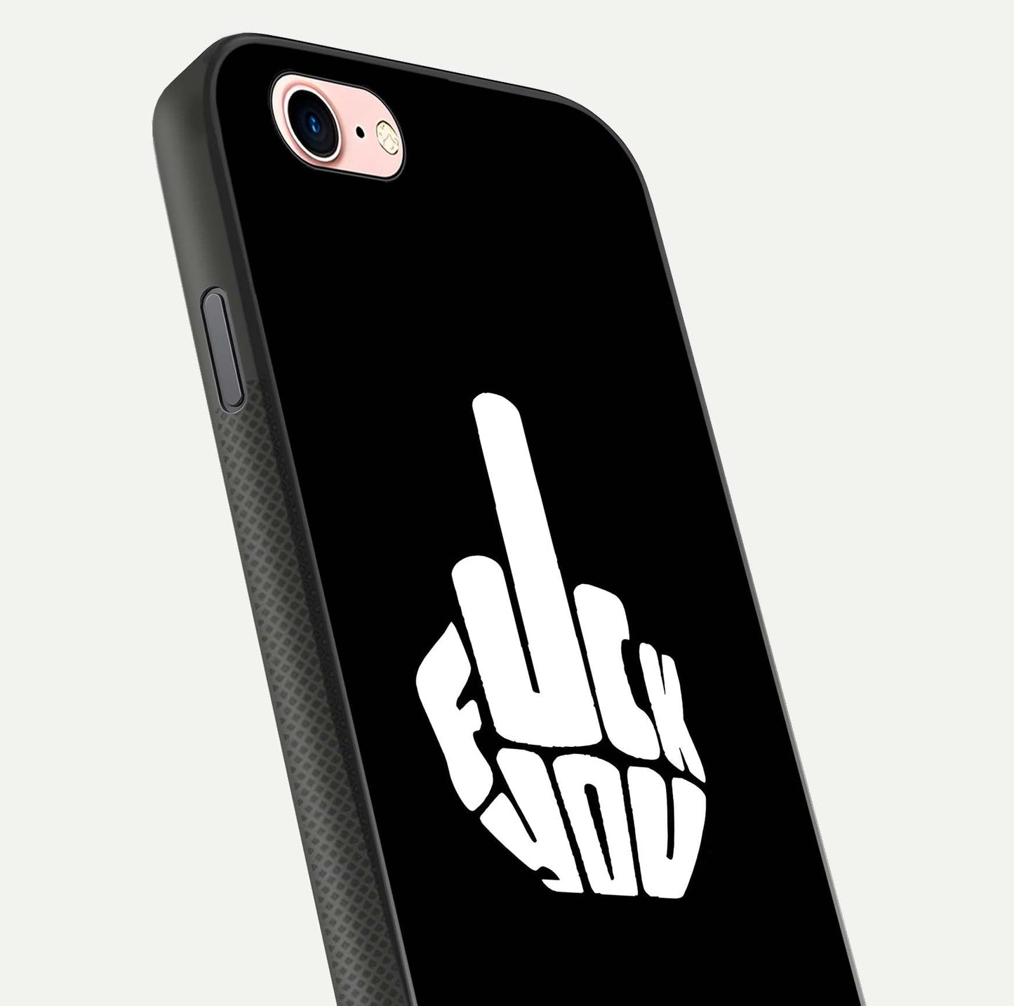 Rebel Mode On Glass Case for iPhone 6 Plus close-up angled shot highlighting reflective text and sharp design
