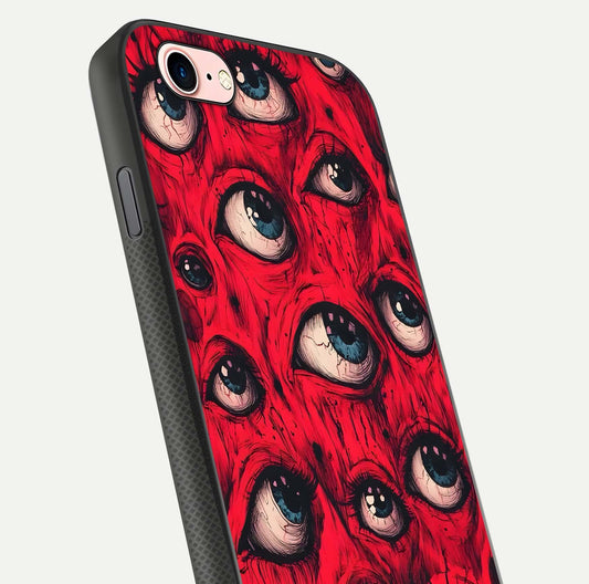 Red Eyes Pattern Glass Case for iPhone 6 Plus close-up angled shot highlighting vivid contrast and HD shine