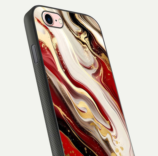 Red & White Marble Glass Case for iPhone 6 Plus close-up angled shot highlighting fine marble veins and reflection