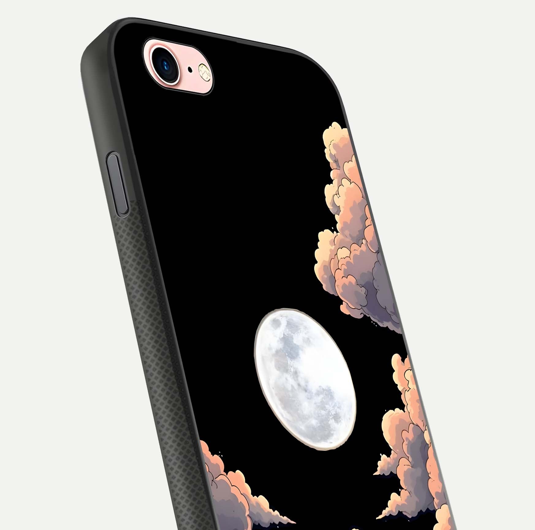 Shade Cloud Moon Glass Case for iPhone 6 Plus close-up angled shot highlighting moon reflection and depth