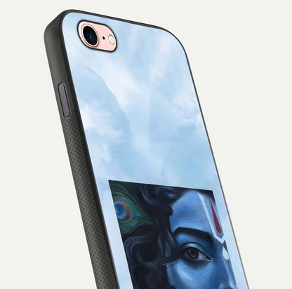 Spiritual Krishna Glass Case for iPhone 6 Plus close-up angled shot showing HD print, color tone, and reflection