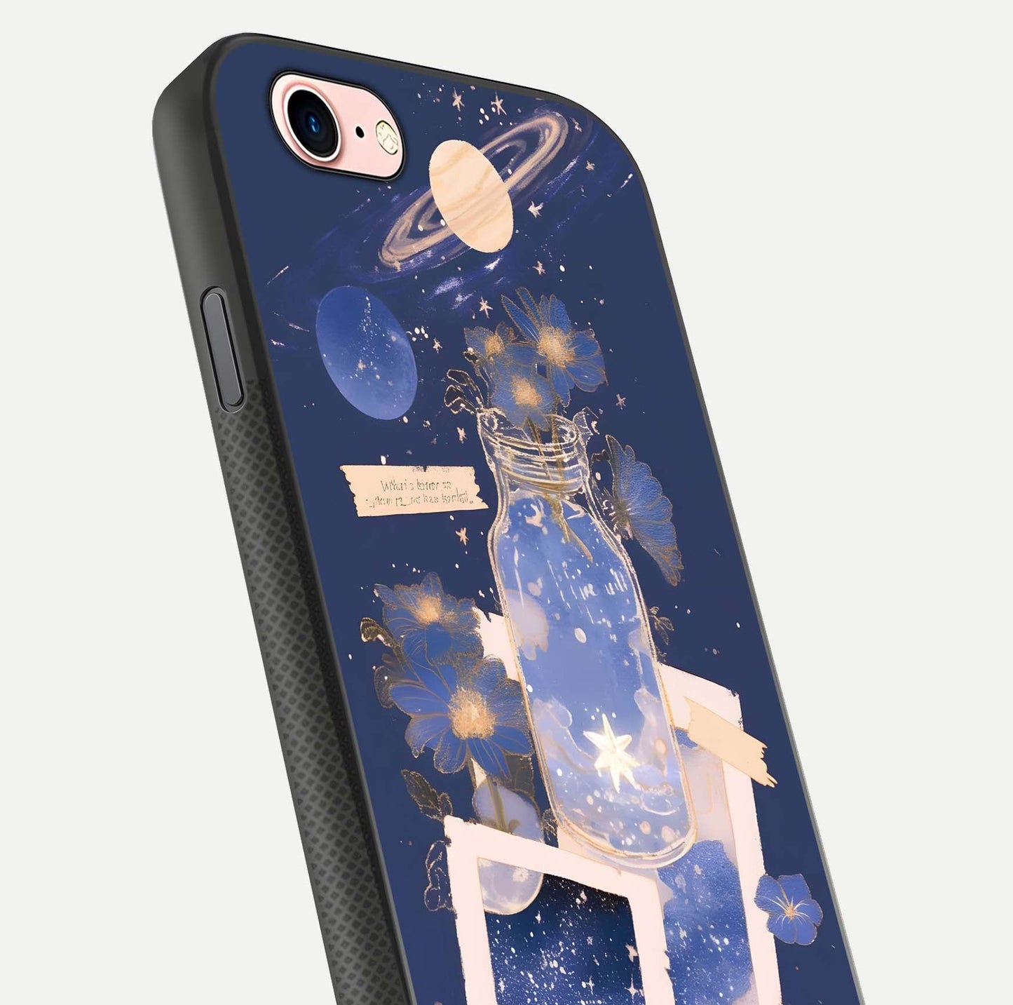 Starlit Cosmic Jar Glass Case for iPhone 6 Plus close-up angled shot highlighting stars, reflections, and HD shine