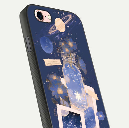 Starlit Cosmic Jar Glass Case for iPhone 6 Plus close-up angled shot highlighting stars, reflections, and HD shine