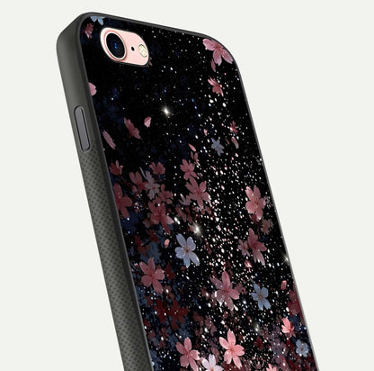 Starlit Flower Dreams Glass Case for iPhone 6 Plus close-up angled shot highlighting petal reflection and HD depth