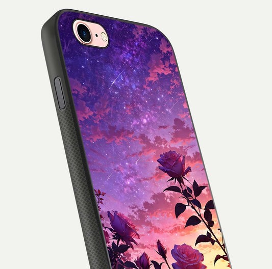 Starlit Rose Twilight Glass Case for iPhone 6 Plus close-up angled shot highlighting rose detail and reflection