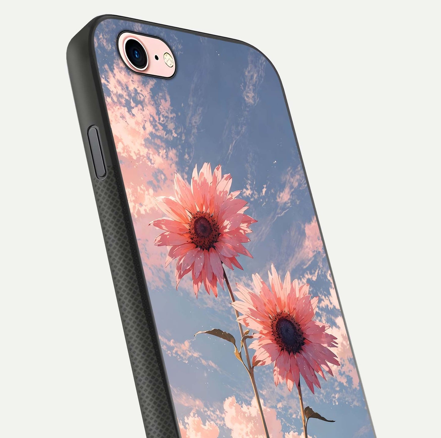Sunlit Daisy Glow Glass Case for iPhone 6 Plus close-up angled shot highlighting petal texture and reflection