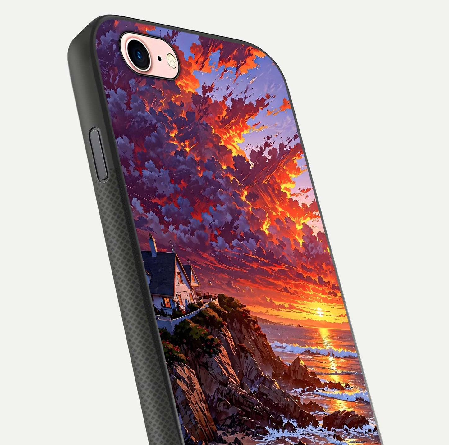 Sunset House by Sea Glass Case for iPhone 6 Plus close-up angled shot highlighting sunset tones and water glow