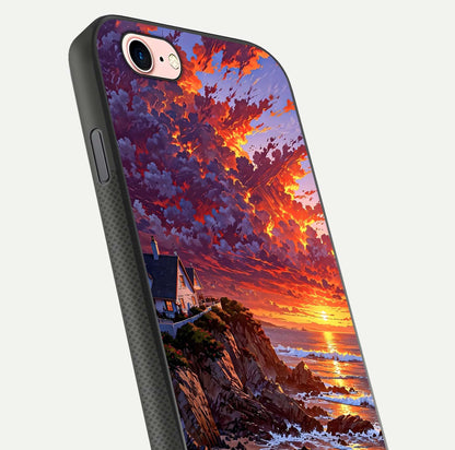 Sunset House by Sea Glass Case for iPhone 6 Plus close-up angled shot highlighting sunset tones and water glow