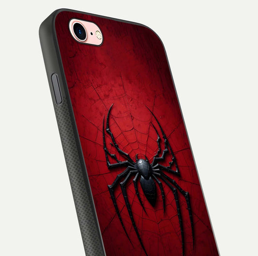 Venom Web Emblem Glass Case for iPhone 6 Plus close-up angled shot highlighting sharp logo lines and reflection