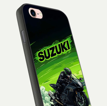 Suzuki Speed Beast Glass Case for iPhone 6 Plus close-up angled shot highlighting bold tones and reflection