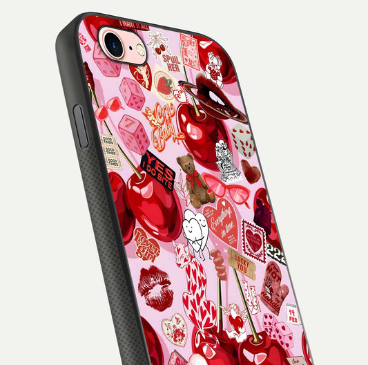 Sweet Cherry Chaos Glass Case for iPhone 6 Plus close-up angled shot highlighting red tone contrast and reflection