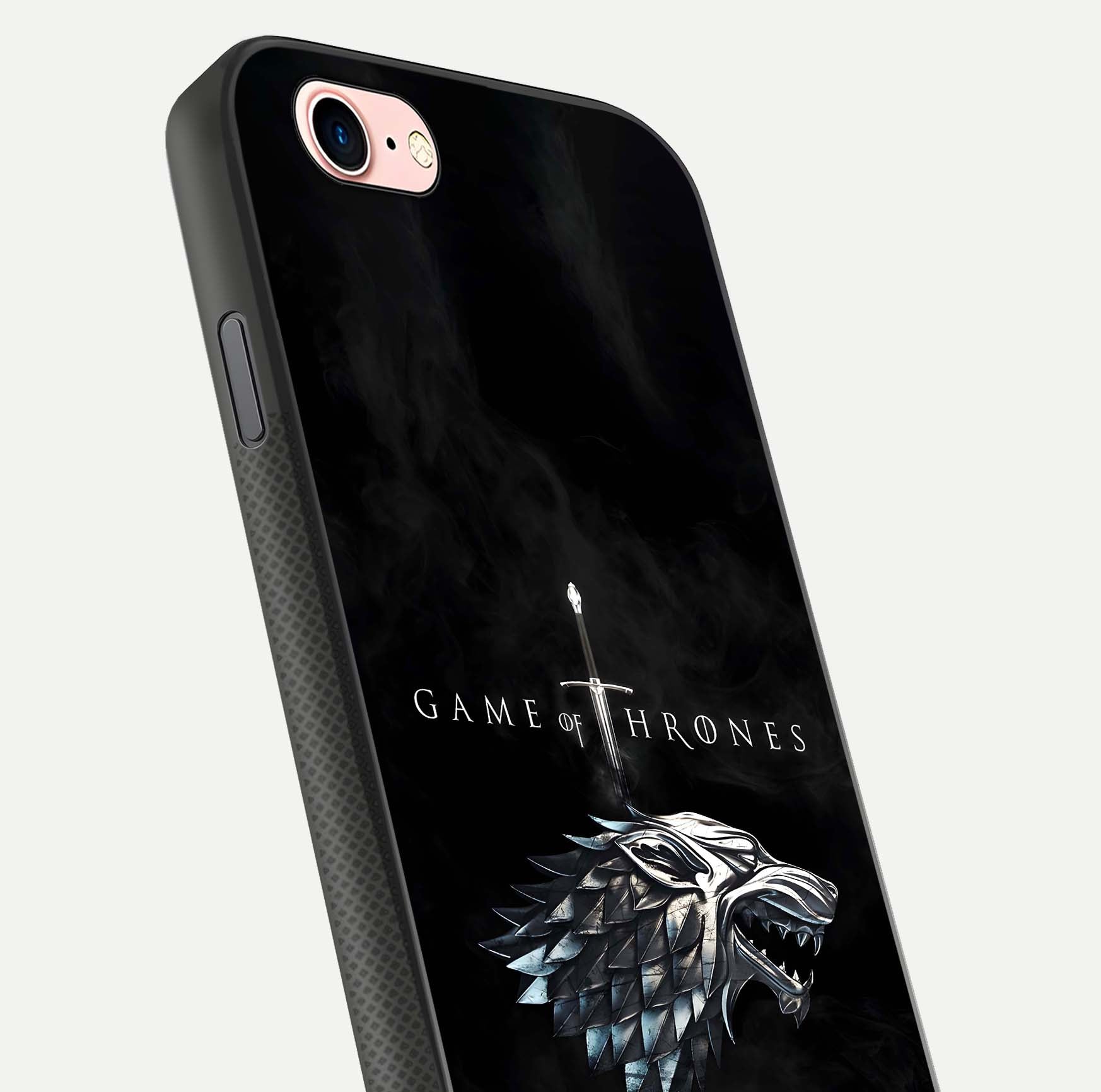 Throne Wolf Legacy Glass Case for iPhone 6 Plus close-up angled shot highlighting fur texture and reflection