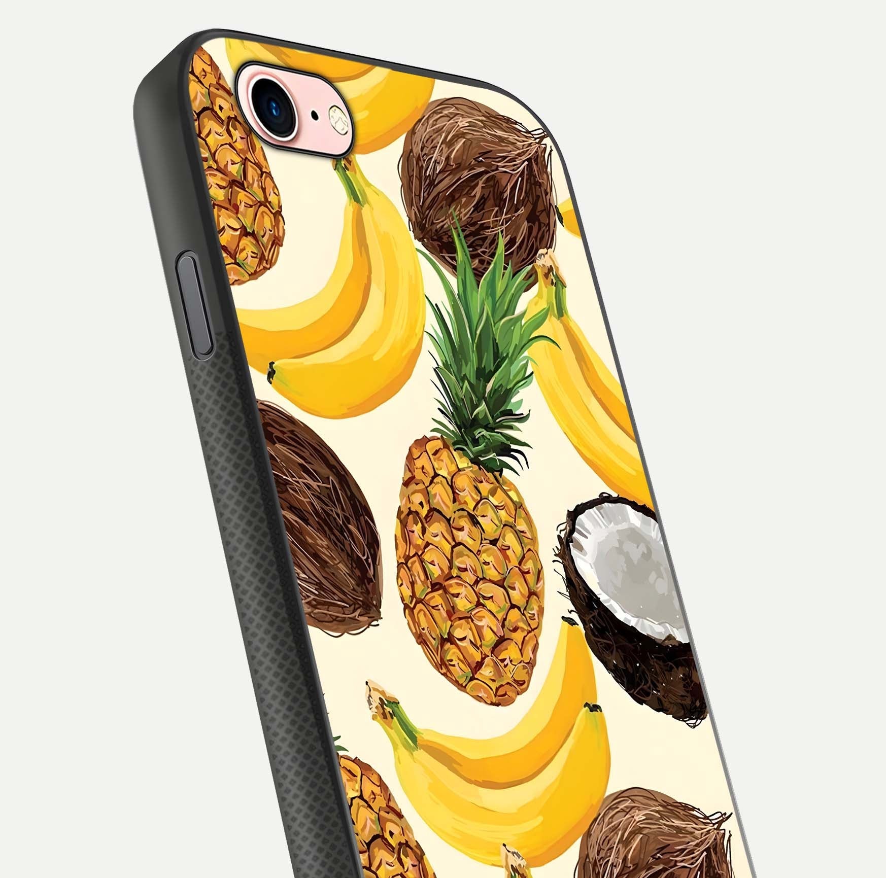 Tropical Fruit Mood Glass Case for iPhone 6 Plus close-up angled shot highlighting fruit texture and reflection