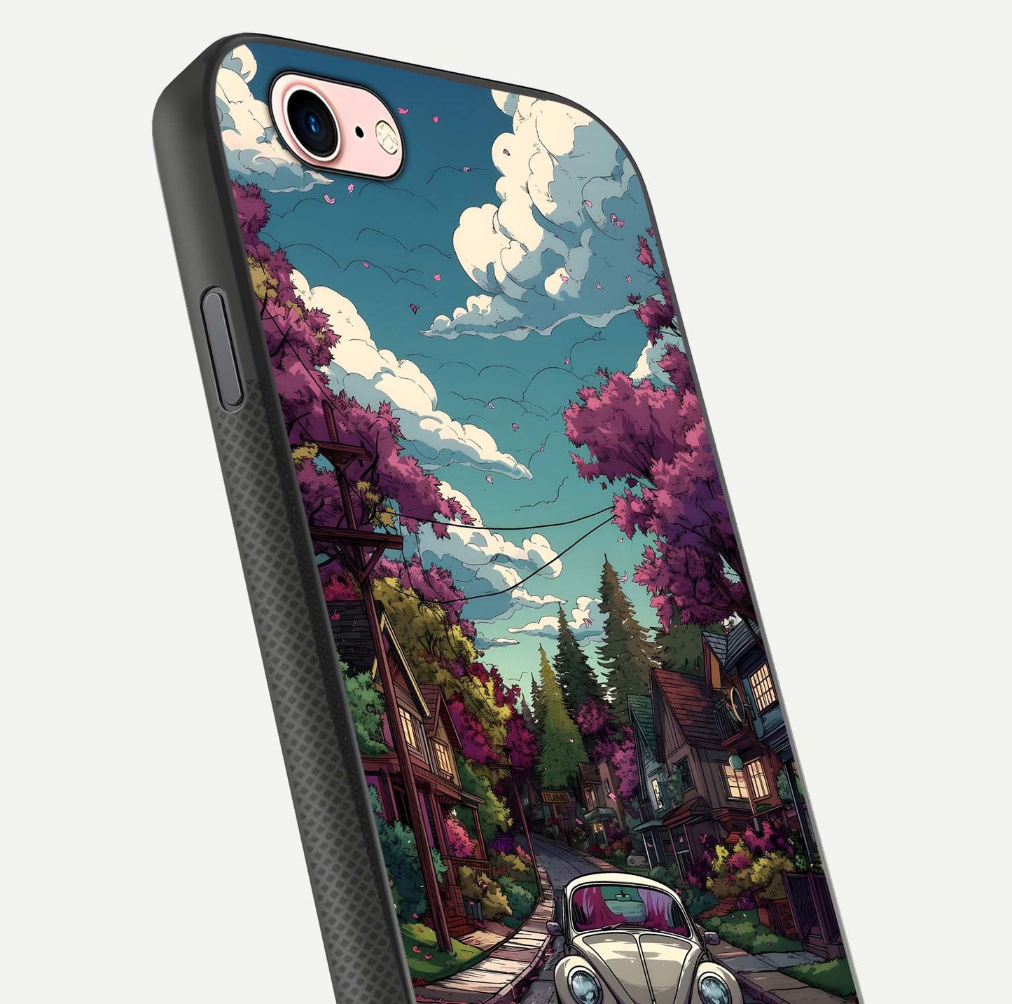 Vintage Street Drive Glass Case for iPhone 6 Plus close-up angled shot highlighting vintage tones and reflection