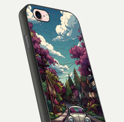 Vintage Street Drive Glass Case for iPhone 6 Plus close-up angled shot highlighting vintage tones and reflection