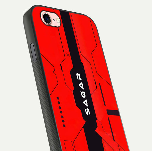 Voltage Rise CYBERPUNK Custom Name Glass Case for iPhone 6 Plus close-up angled shot highlighting neon glow and reflection