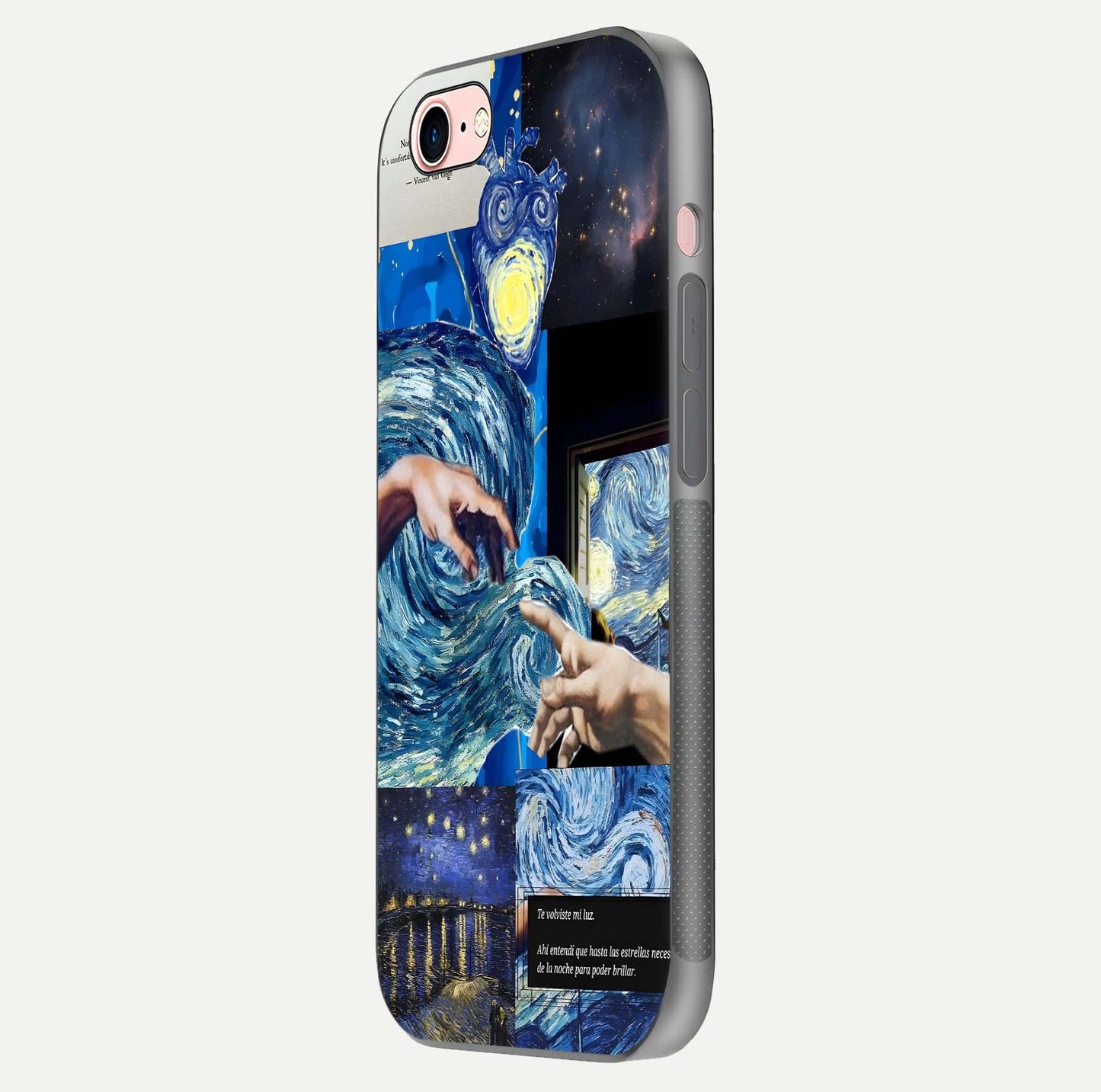 Aesthetic Vando Hands Glass Case for iPhone 16 Pro side-angle image showcasing hand design, protective edges, and gloss texture