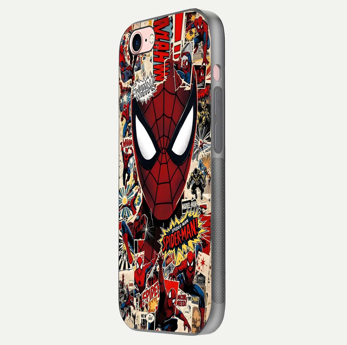 Aesthetic Wonder Spider Glass Case for iPhone 16 Pro side-angle shot showing red-blue tones and durable protective frame