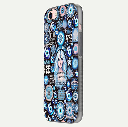 Angel Aura Shield Glass Case for iPhone 16 Pro side-angle photo showcasing aura details and glossy surface reflection