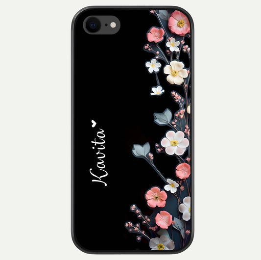 Black Elegance Floral Custom Name Glass Case For iPhone 7 by Custom World