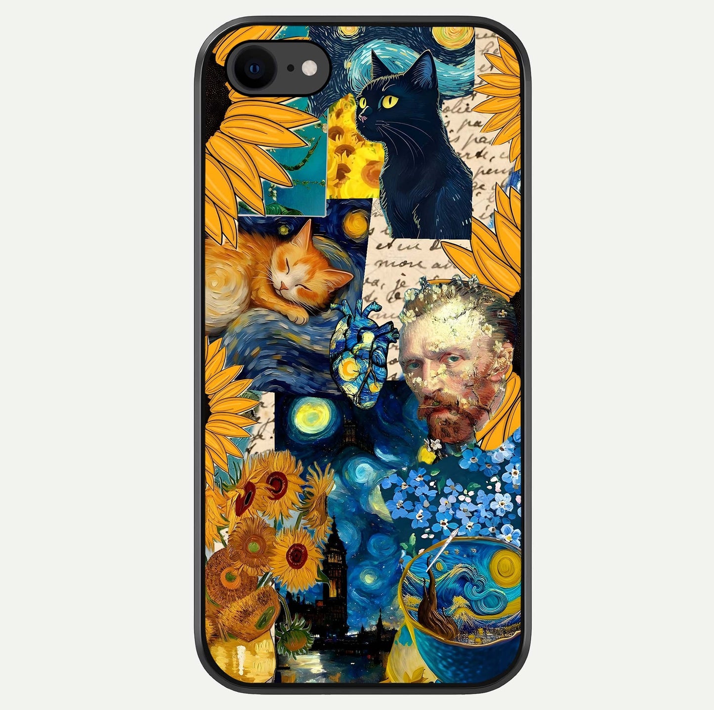 Sunflower Cat Art Glass Case For iPhone 7 by Custom World