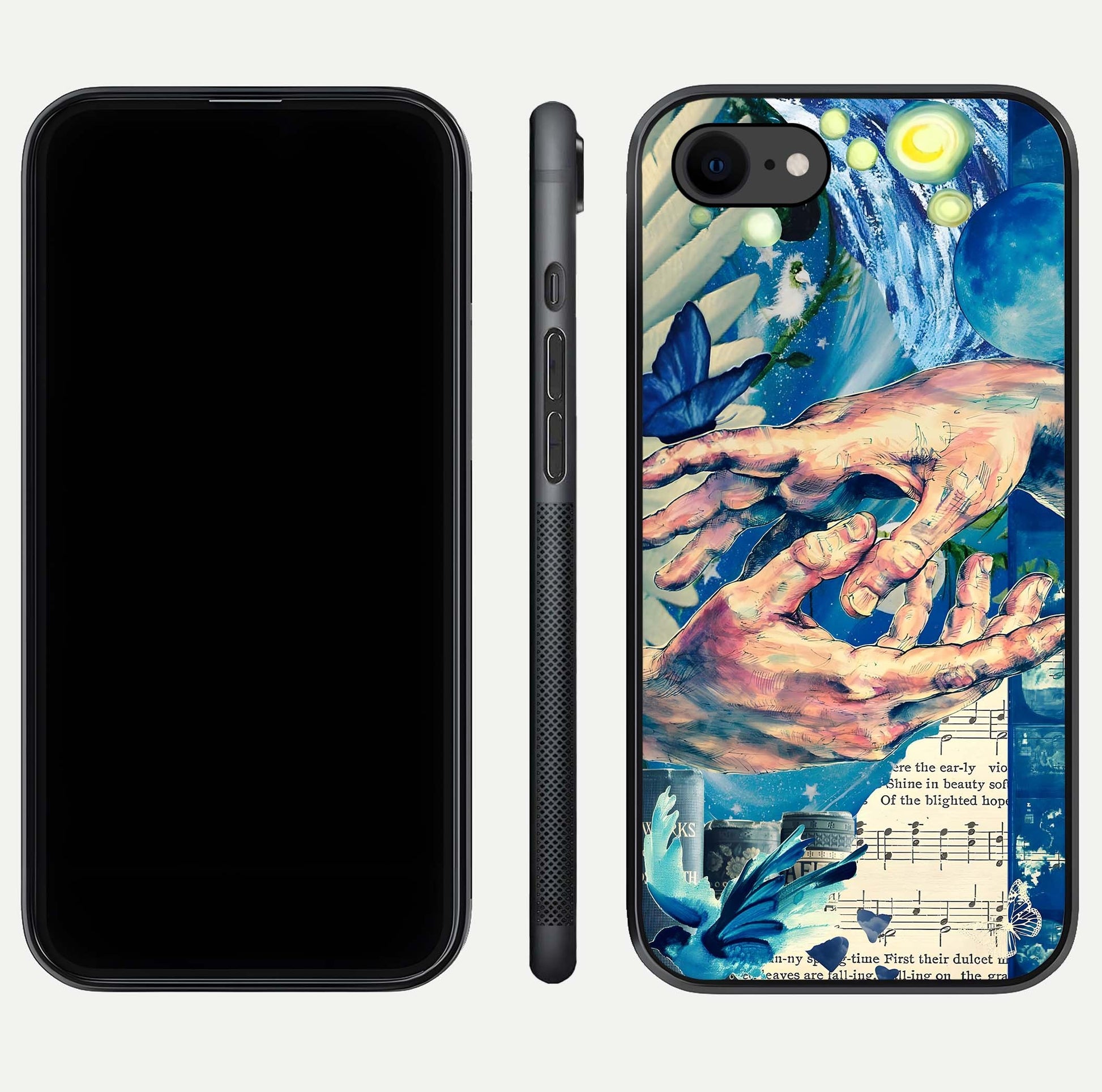 Aesthetic Divider Glass Case for iPhone 16 Pro front and back view layout showing black front display and minimal divider glass back