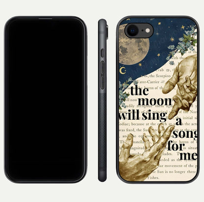 Aesthetic Divine Glass Case for iPhone 16 Pro front and back view layout showing black front display and divine art glass back