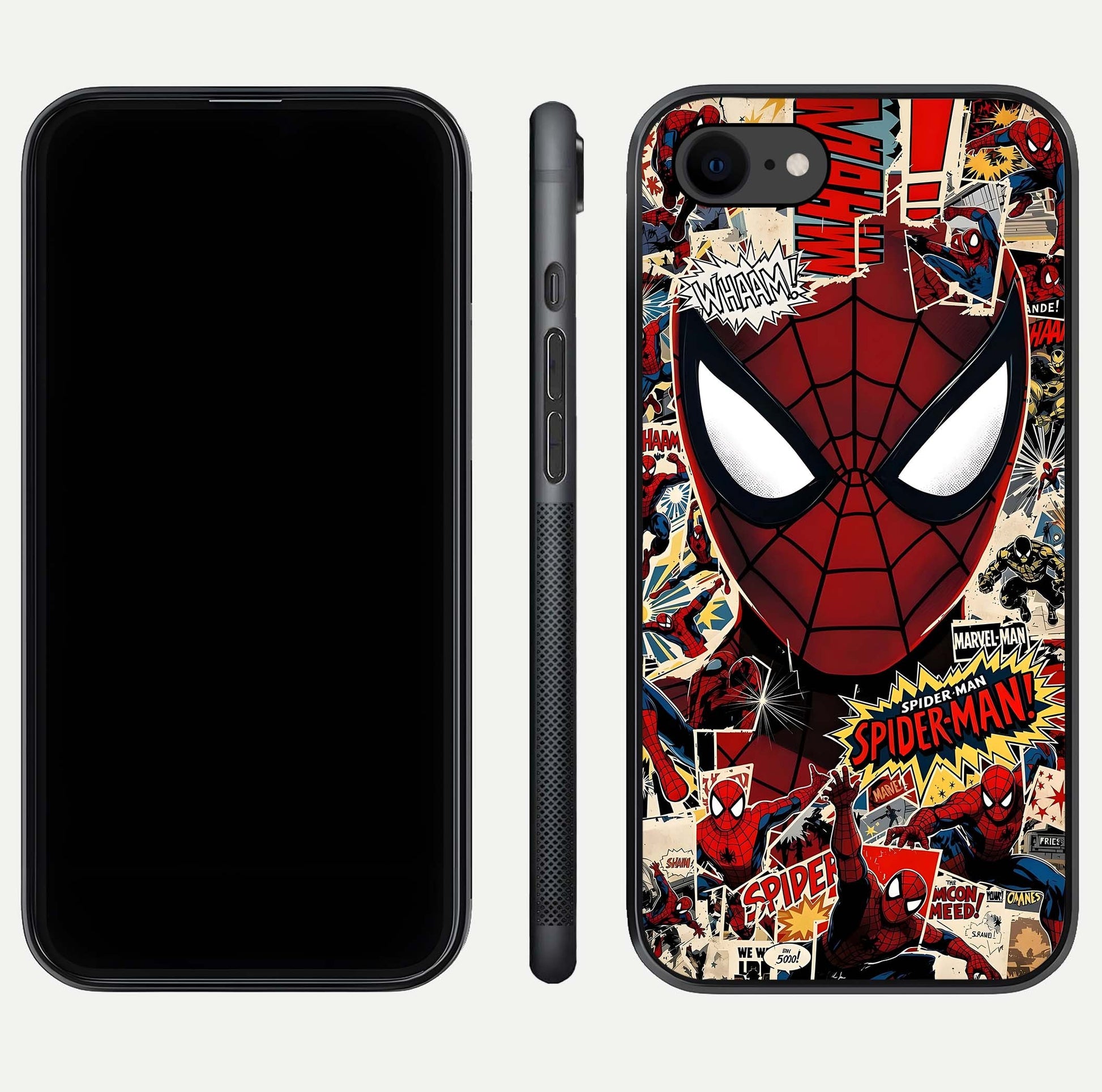 Aesthetic Wonder Spider Glass Case for iPhone 16 Pro dual-view layout showing premium glass shine and strong edge design