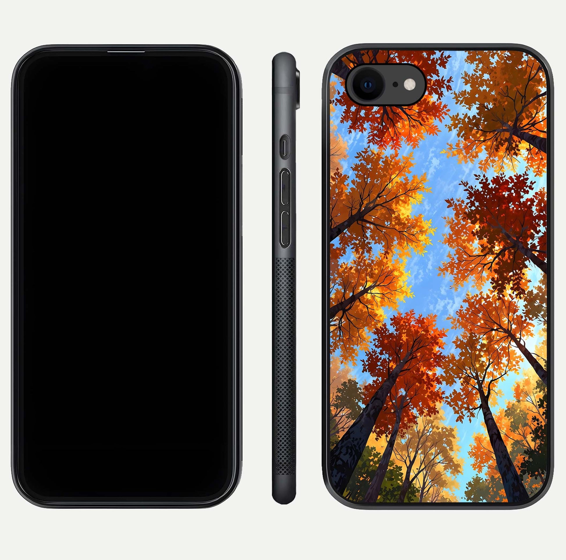 Autumn Sky Rise Glass Case for iPhone 16 Pro front and back layout showing sky print and edge smoothness