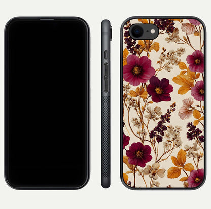 Autumn Wine Bloom Glass Case for iPhone 16 Pro front and back layout showing autumn print and HD glass clarity