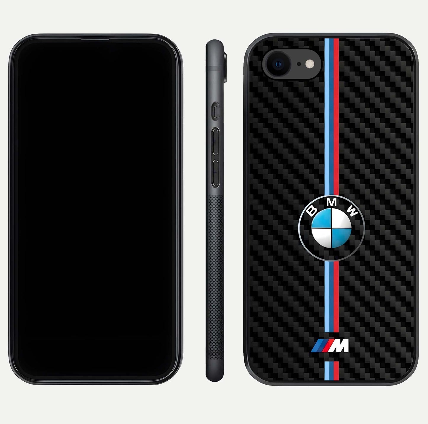 BMW Pattern Glass Case for iPhone 7 front-and-back layout displaying car-themed art and premium glass gloss