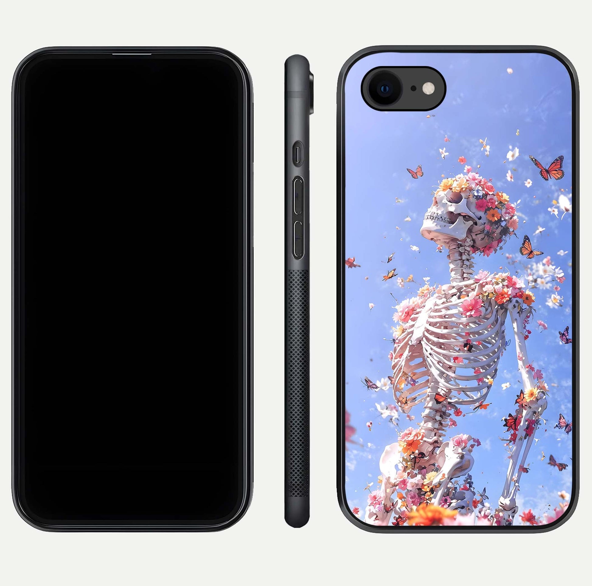 Bloom Beyond Bones Glass Case for iPhone 7 dual-view layout showing creative aesthetic and edge design