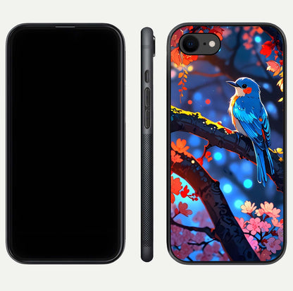 Blooming Spendor Bird Glass Case for iPhone 7 front-and-back view showing nature print and protective edge