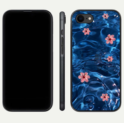 Blooming Water Drift Glass Case for iPhone 7 front-and-back layout highlighting edge design and serene water bloom art