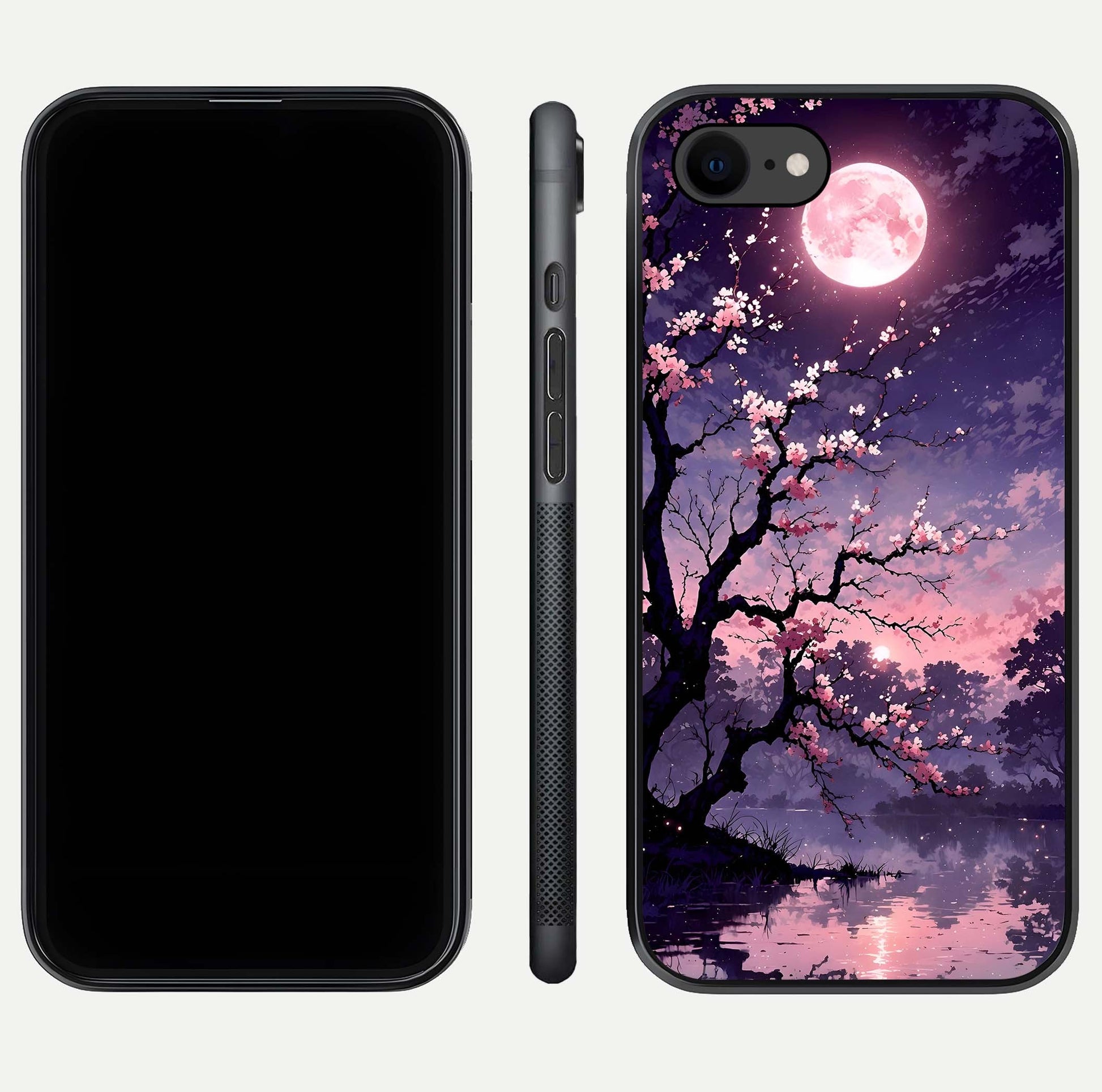 Blossom Pink Moon Glass Case for iPhone 7 front-and-back layout showing minimal edges and artistic flower print