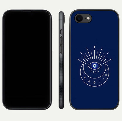 Blue Evil Eye Glass Case for iPhone 7 front-and-back layout showing blue aura design and curved-edge clarity