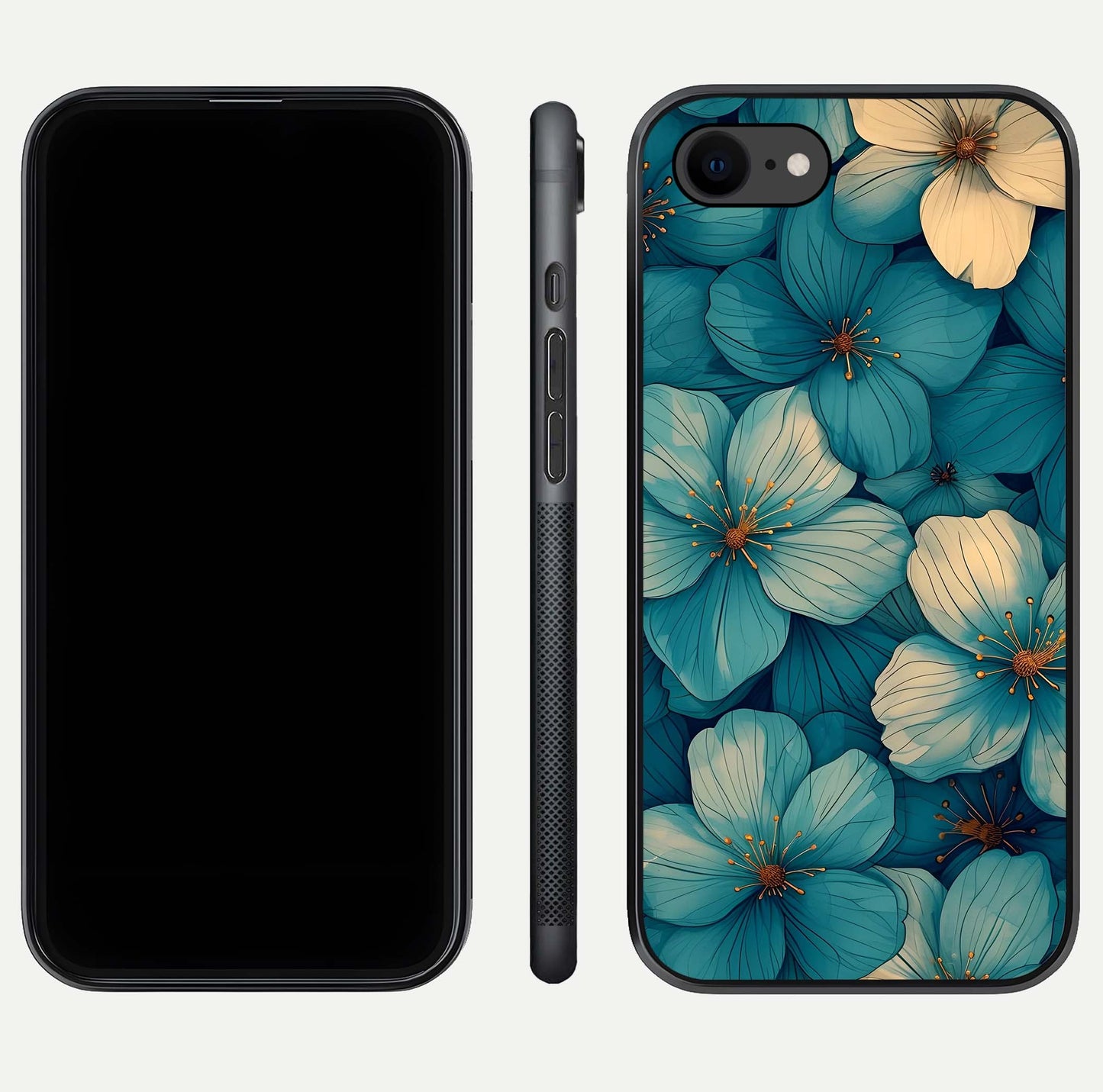 Blue Shade Floral Glass Case for iPhone 7 front-and-back layout displaying bloom contrast and edge polish