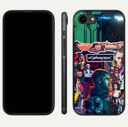 CYBERPUNK Legacy Glass Case for iPhone 7 dual-view layout showing cyberpunk hues and glass precision