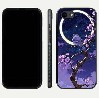 Celestial Bird Blossom Glass Case for iPhone 7 dual-view layout showing art composition and edge clarity