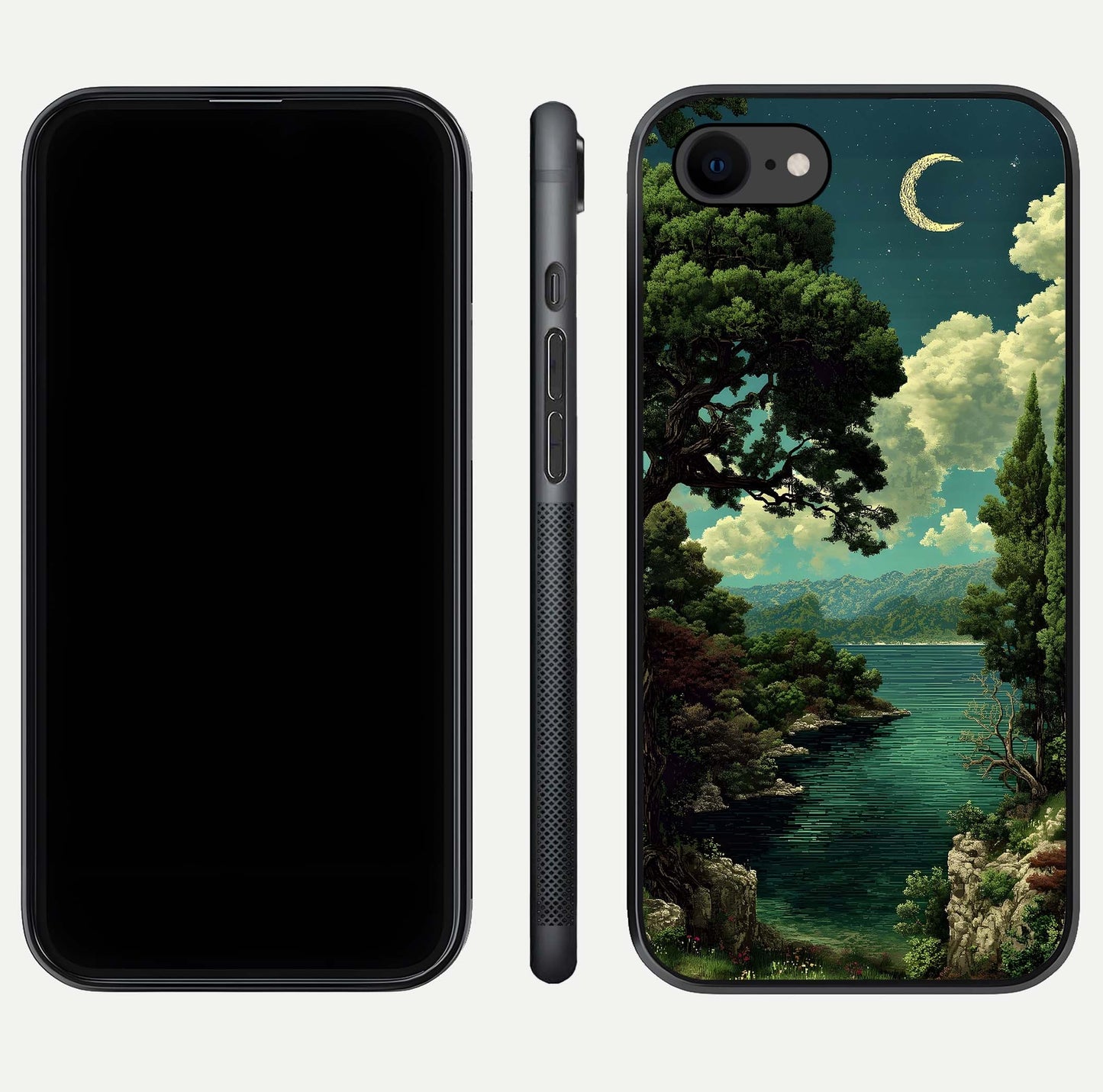 Celestial Lake Peace Glass Case for iPhone 7 dual-view layout showing soft hues and HD shine