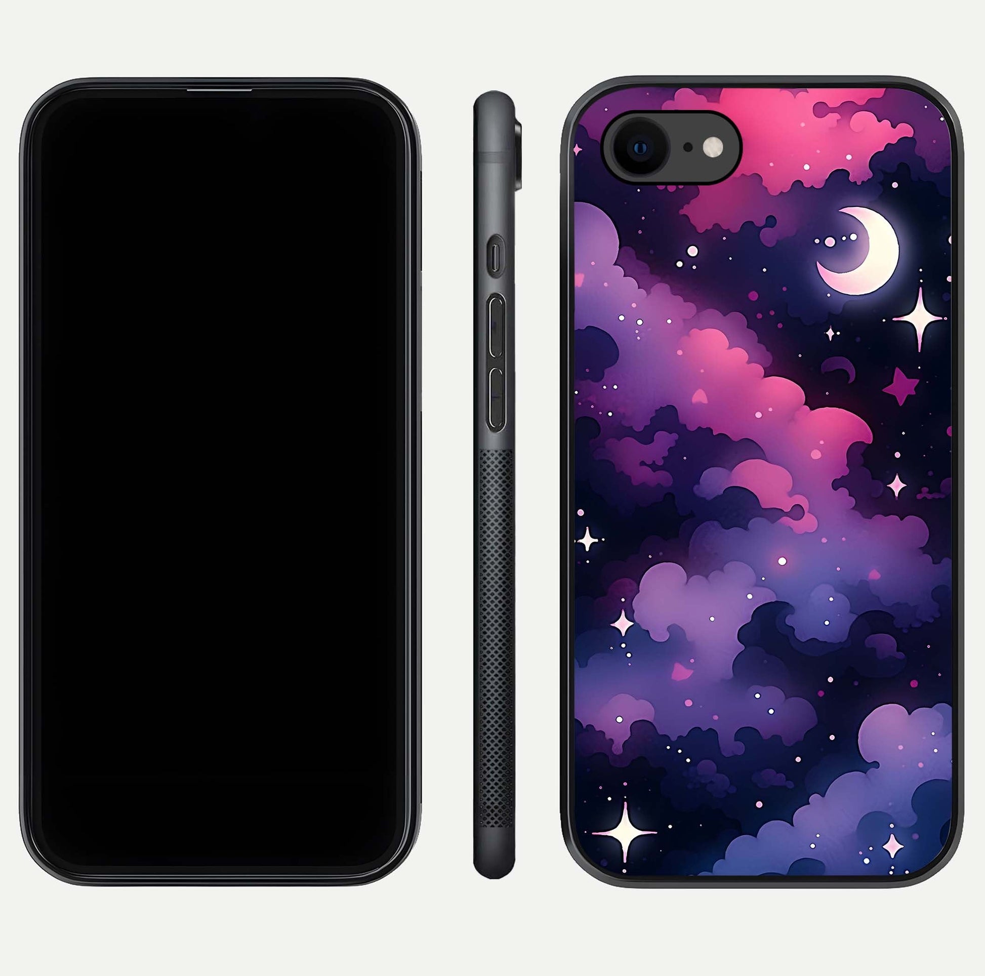 Celestial Moon Magic Glass Case for iPhone 7 dual-view layout displaying lunar design and sleek edges