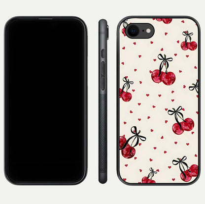 Cherry Heart Bow Glass Case for iPhone 7 front-and-back view showing design clarity and edge protection