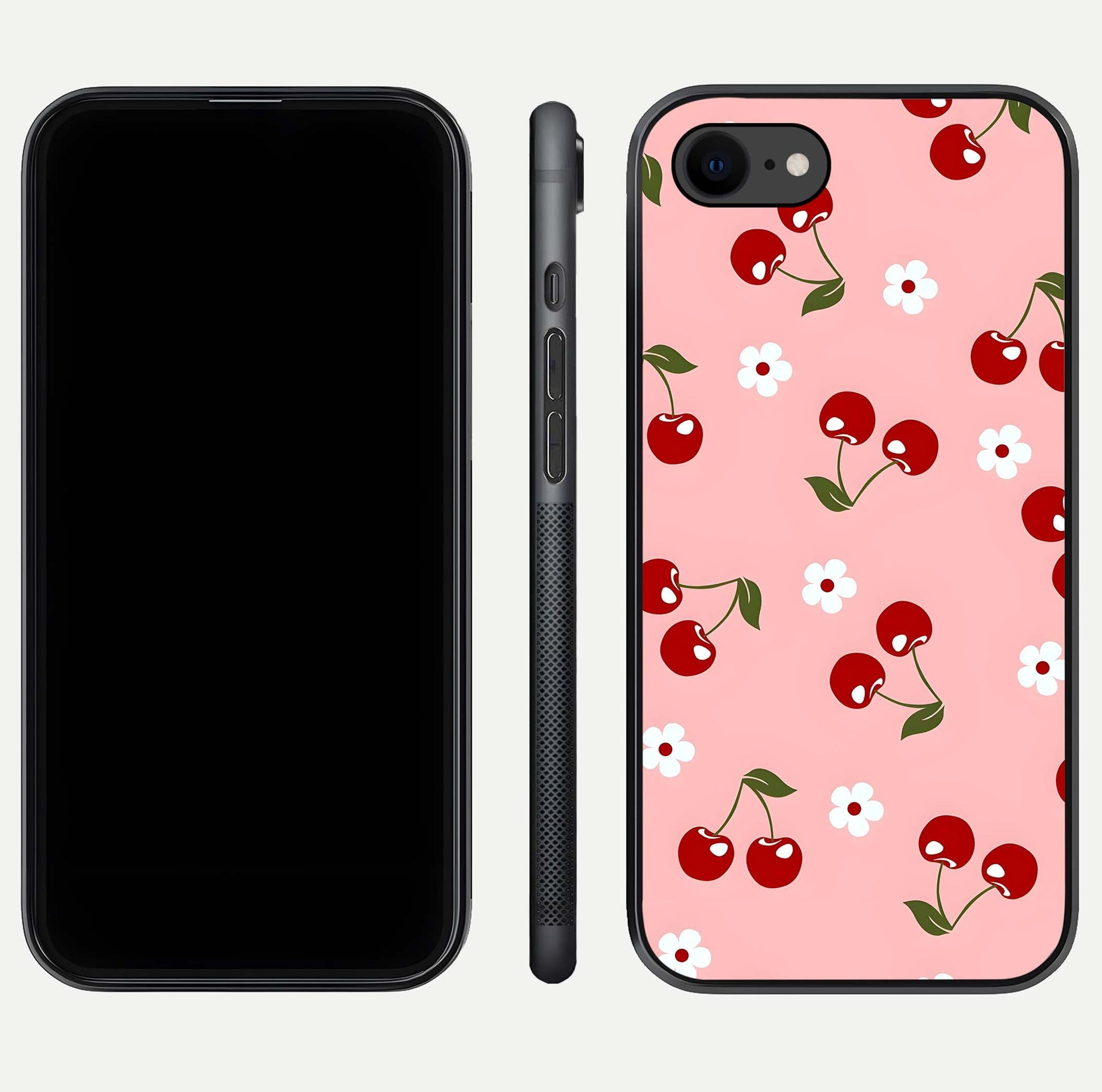 Cherry Love Mood Glass Case for iPhone 7 dual-view layout showing design alignment and curved edges